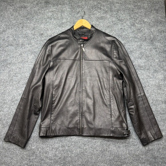 COLE HAAN COUNTRY JACKET Mens Large LAMBSKIN LAMB SKIN LEATHER ZIP - Picture 1 of 9